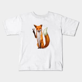 Orange fox making the peace sign Kids T-Shirt